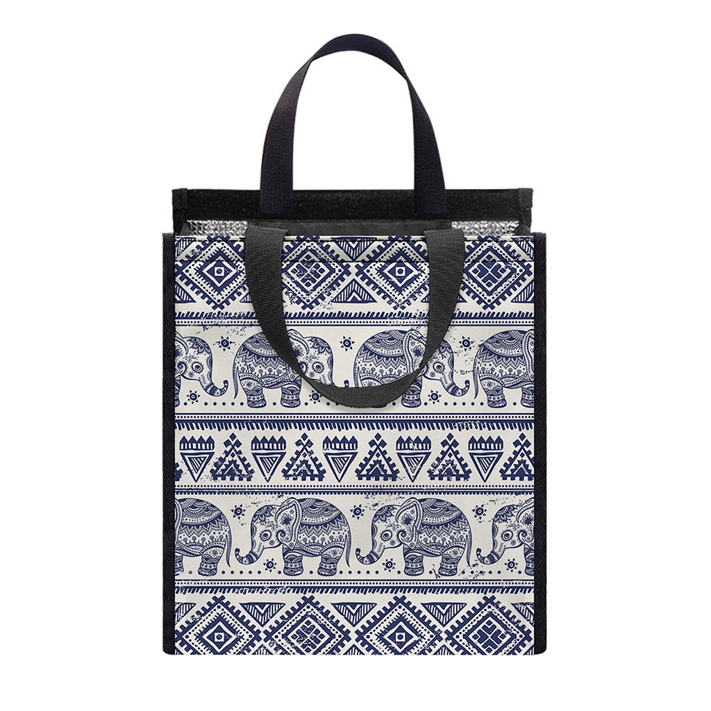 African Tribal Elephant Pattern Print Insulated Lunch Tote