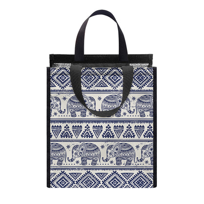 African Tribal Elephant Pattern Print Insulated Lunch Tote
