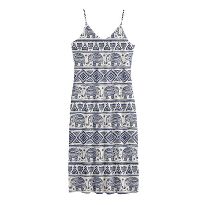 African Tribal Elephant Pattern Print Jersey Midi Cami Dress