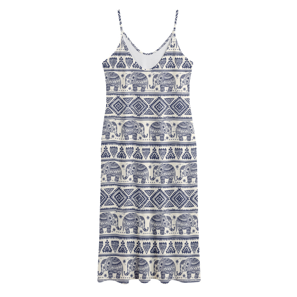African Tribal Elephant Pattern Print Jersey Midi Cami Dress