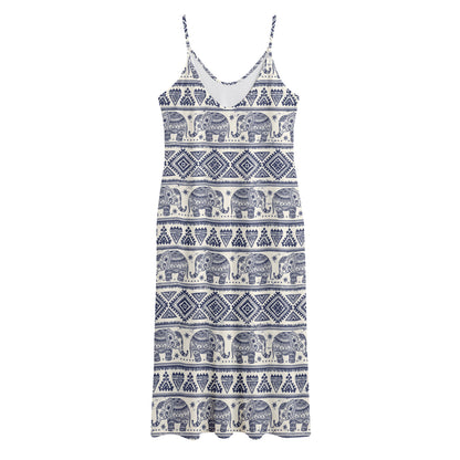 African Tribal Elephant Pattern Print Jersey Midi Cami Dress