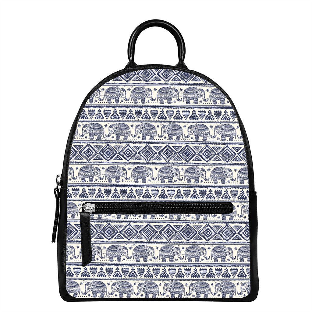 African Tribal Elephant Pattern Print Leather Backpack