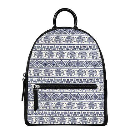 African Tribal Elephant Pattern Print Leather Backpack