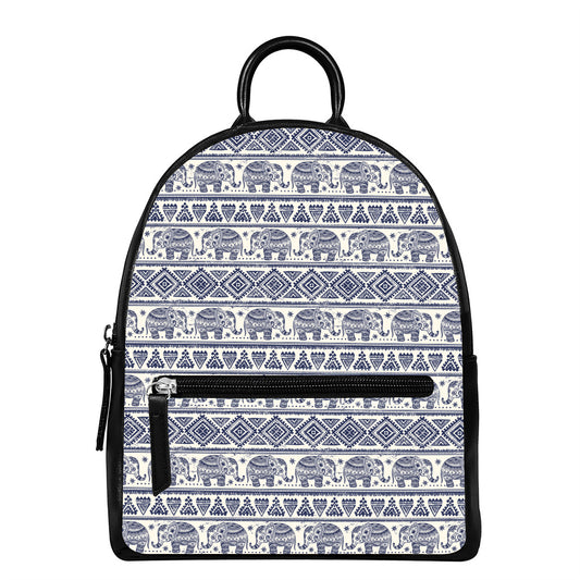 African Tribal Elephant Pattern Print Leather Backpack