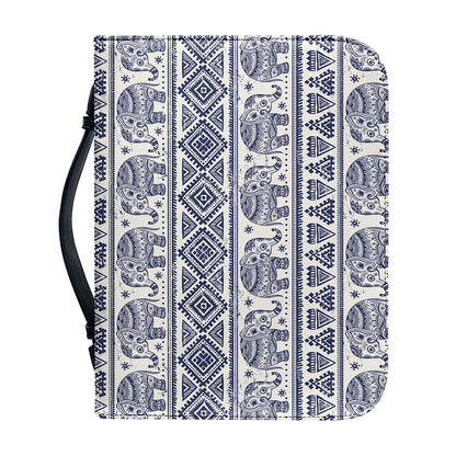 African Tribal Elephant Pattern Print Leather Bible Cover