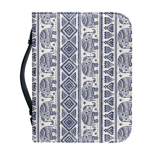 African Tribal Elephant Pattern Print Leather Bible Cover