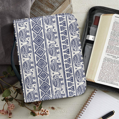 African Tribal Elephant Pattern Print Leather Bible Cover