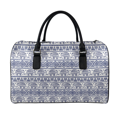African Tribal Elephant Pattern Print Leather Duffle Bag