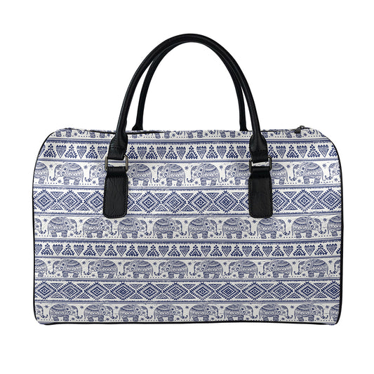 African Tribal Elephant Pattern Print Leather Duffle Bag
