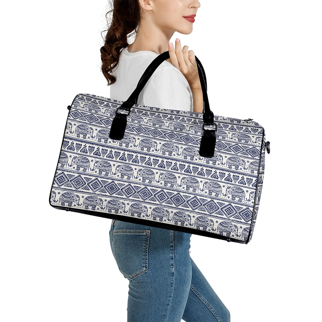 African Tribal Elephant Pattern Print Leather Duffle Bag