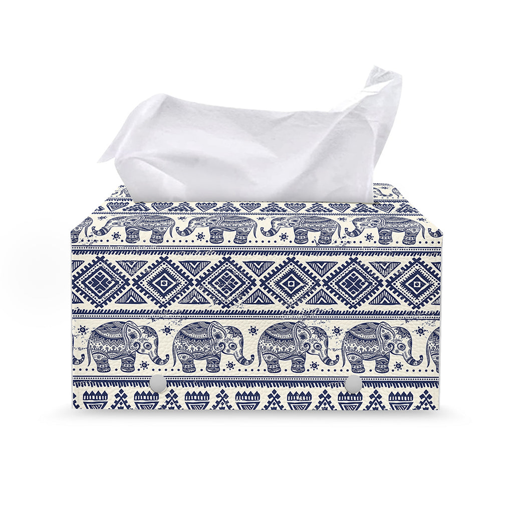 African Tribal Elephant Pattern Print Leather Tissue Box Cover