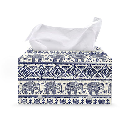 African Tribal Elephant Pattern Print Leather Tissue Box Cover
