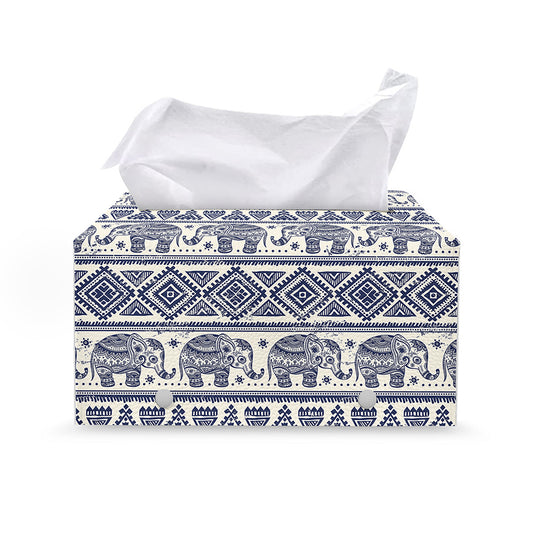 African Tribal Elephant Pattern Print Leather Tissue Box Cover