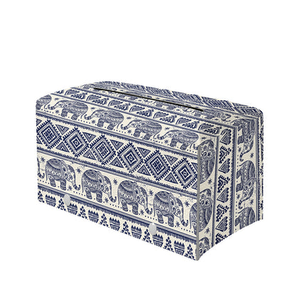 African Tribal Elephant Pattern Print Leather Tissue Box Cover
