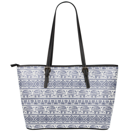 African Tribal Elephant Pattern Print Leather Tote Bag