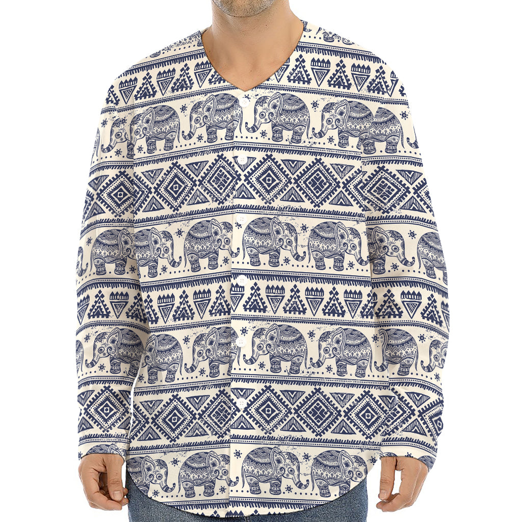 African Tribal Elephant Pattern Print Long Sleeve Baseball Jersey