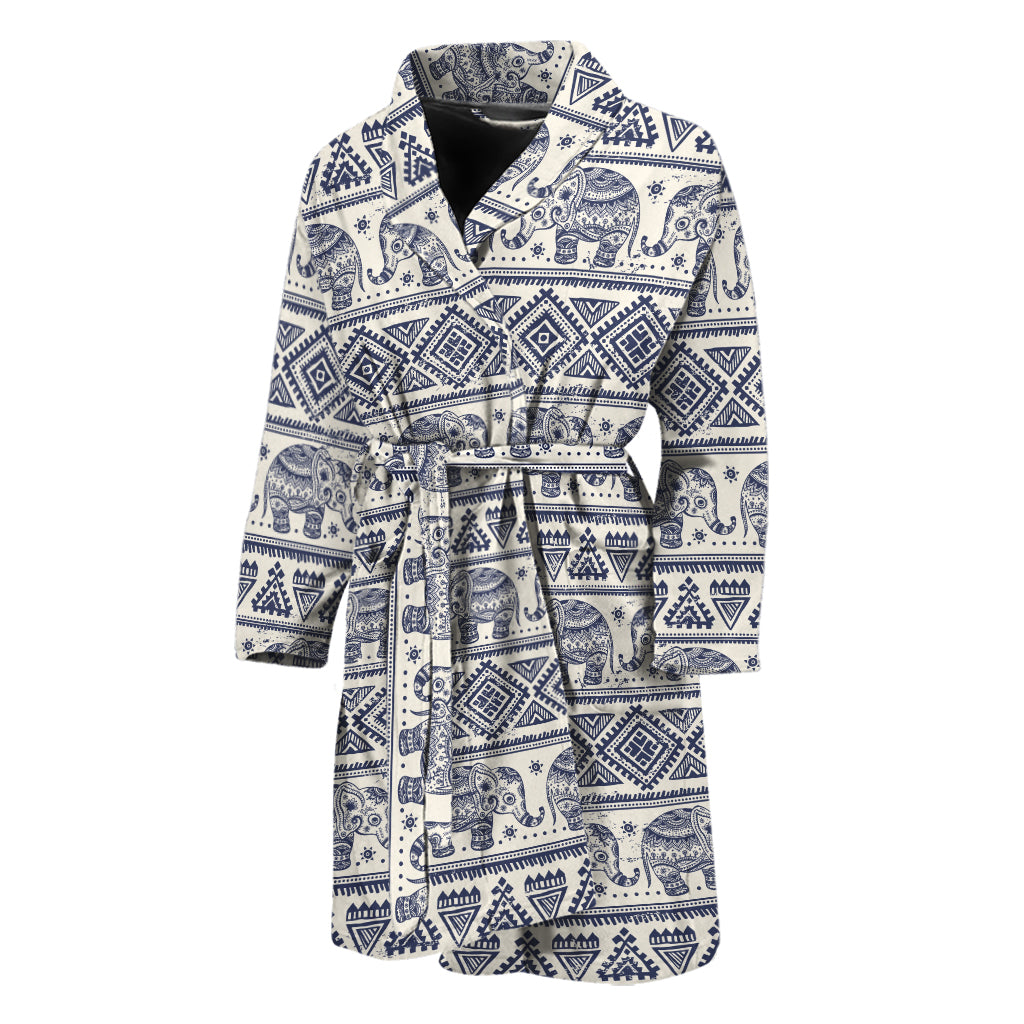 African Tribal Elephant Pattern Print Men's Bathrobe