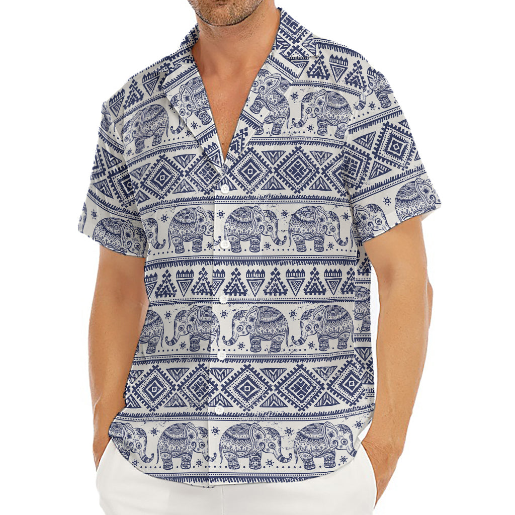 African Tribal Elephant Pattern Print Men's Deep V-Neck Shirt