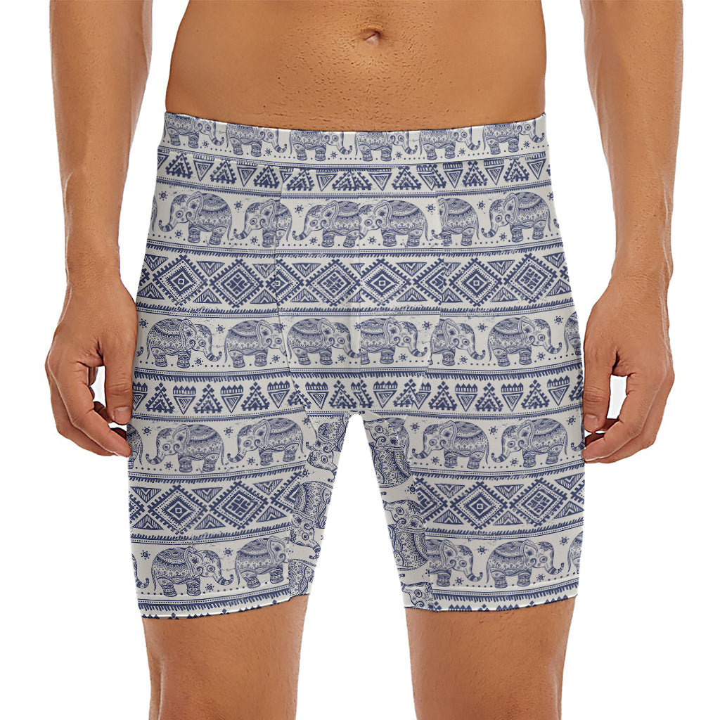African Tribal Elephant Pattern Print Men's Long Boxer Briefs