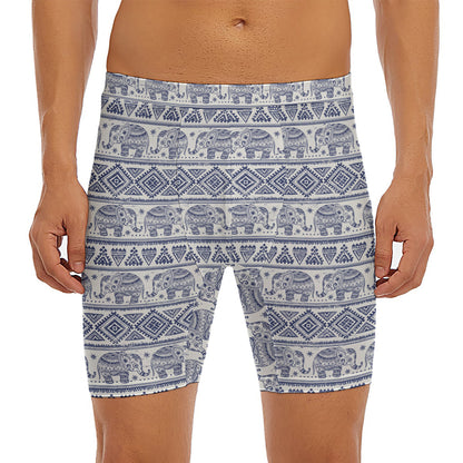 African Tribal Elephant Pattern Print Men's Long Boxer Briefs