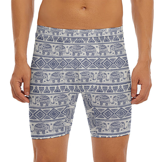 African Tribal Elephant Pattern Print Men's Long Boxer Briefs