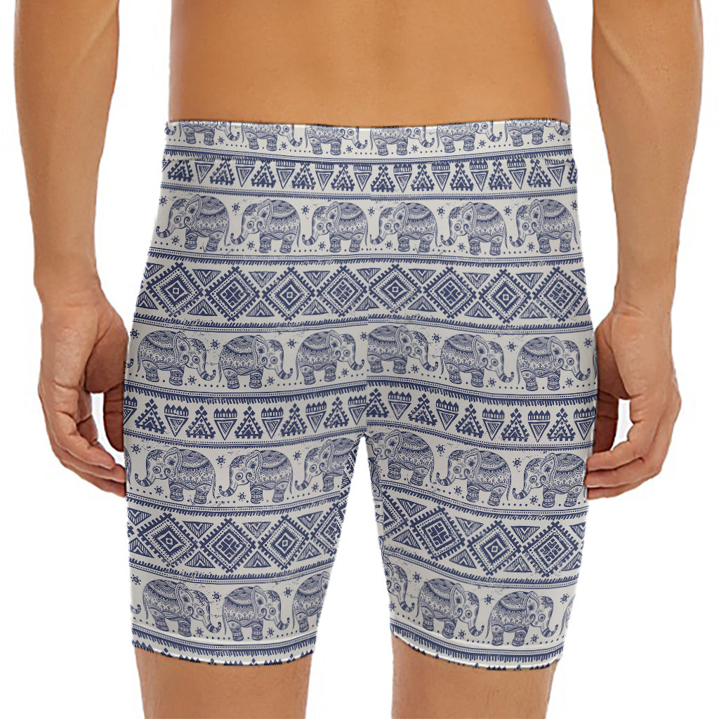 African Tribal Elephant Pattern Print Men's Long Boxer Briefs