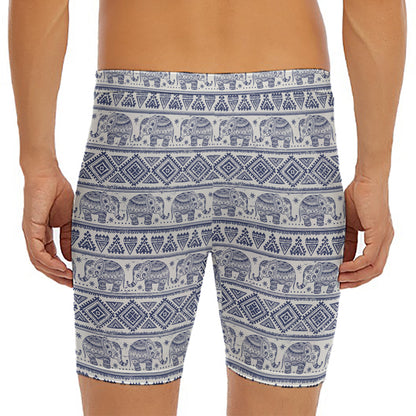 African Tribal Elephant Pattern Print Men's Long Boxer Briefs
