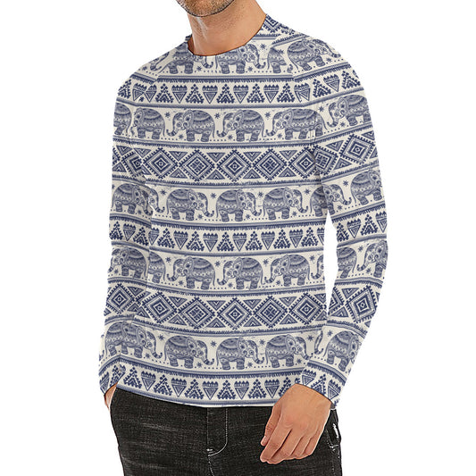 African Tribal Elephant Pattern Print Men's Long Sleeve Rash Guard