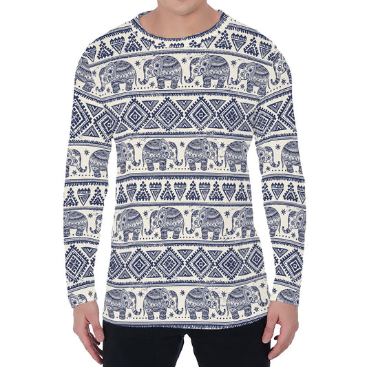 African Tribal Elephant Pattern Print Men's Long Sleeve T-Shirt