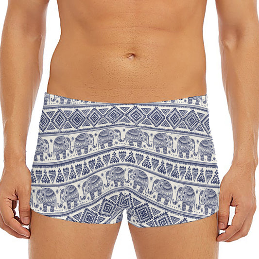 African Tribal Elephant Pattern Print Men's Short Boxer Briefs