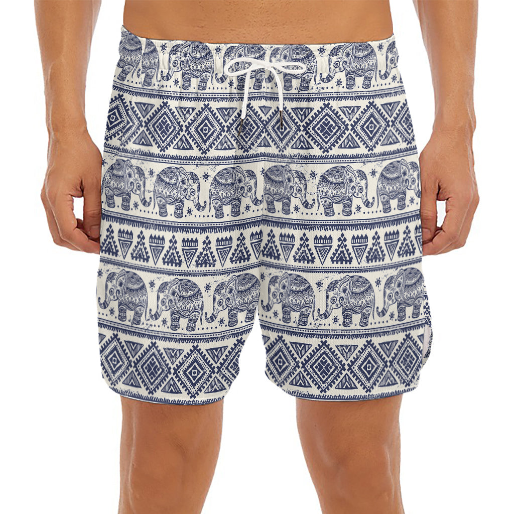 African Tribal Elephant Pattern Print Men's Split Running Shorts