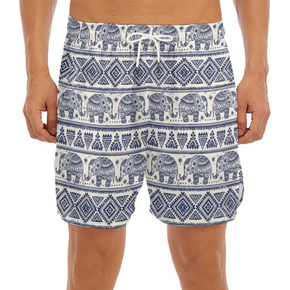 African Tribal Elephant Pattern Print Men's Split Running Shorts