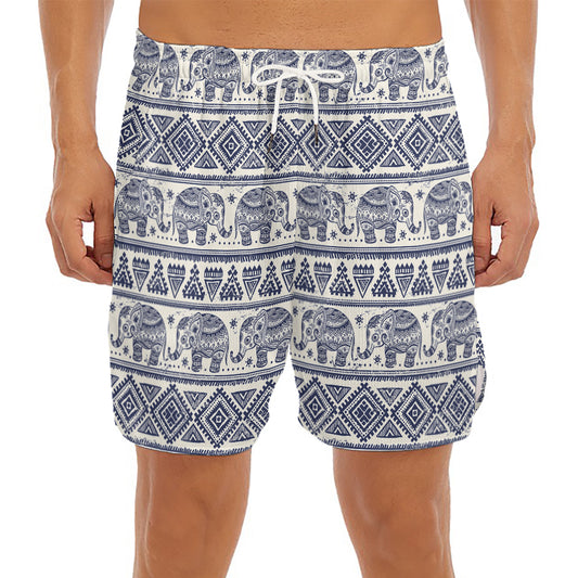 African Tribal Elephant Pattern Print Men's Split Running Shorts