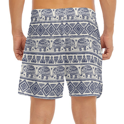 African Tribal Elephant Pattern Print Men's Split Running Shorts