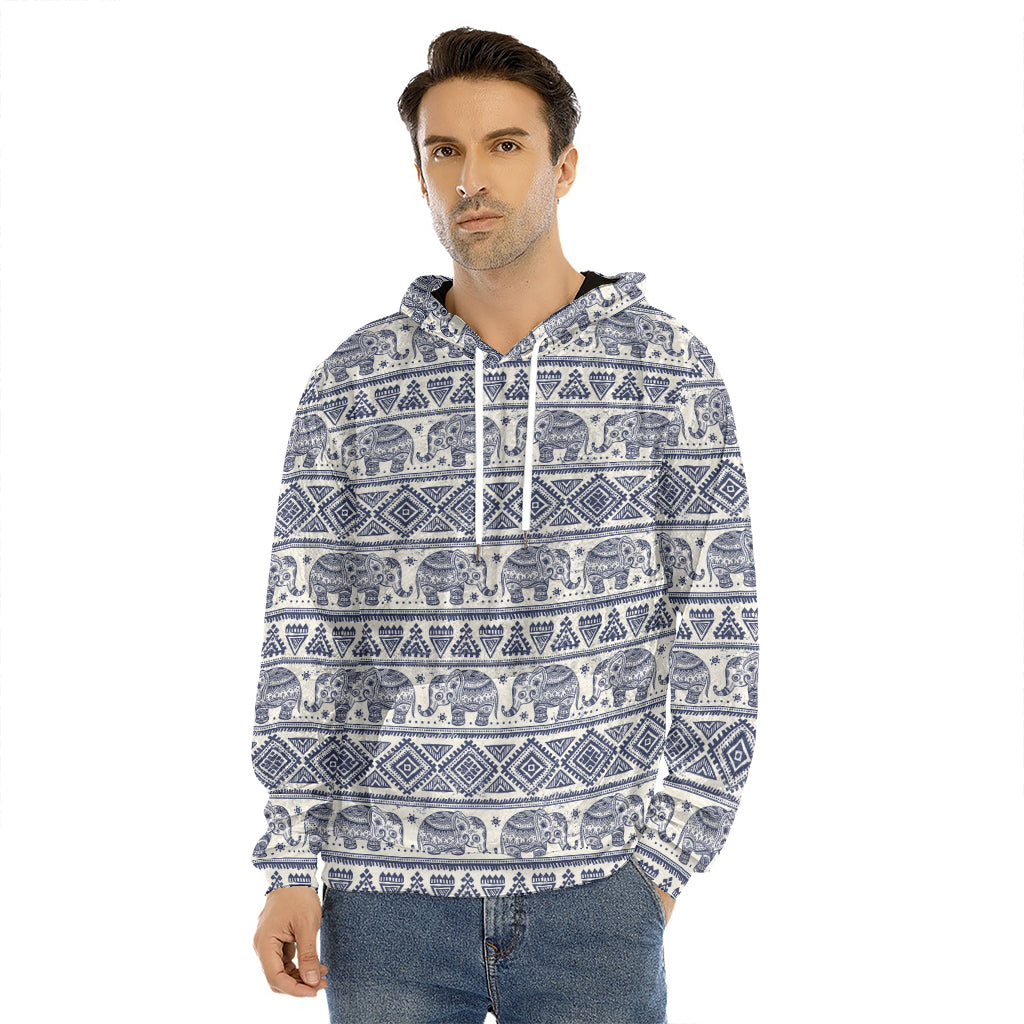 African Tribal Elephant Pattern Print Men's Velvet Pullover Hoodie