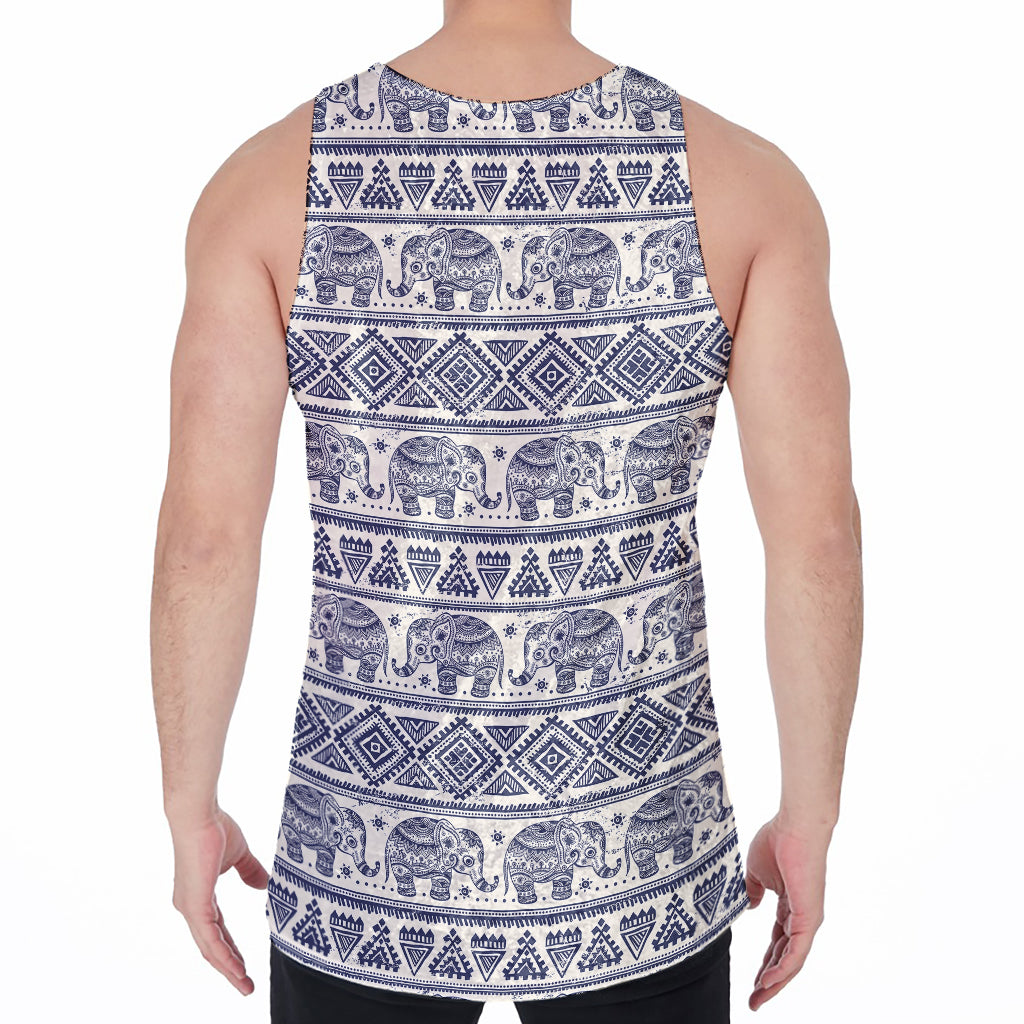 African Tribal Elephant Pattern Print Men's Velvet Tank Top