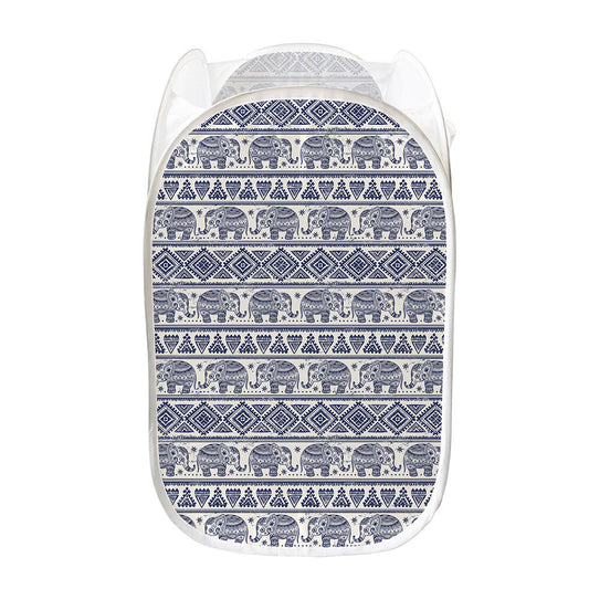 African Tribal Elephant Pattern Print Mesh Laundry Hamper