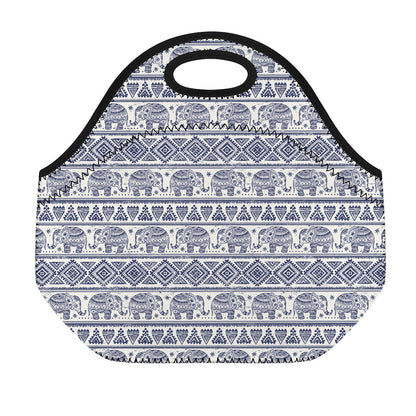 African Tribal Elephant Pattern Print Neoprene Lunch Bag