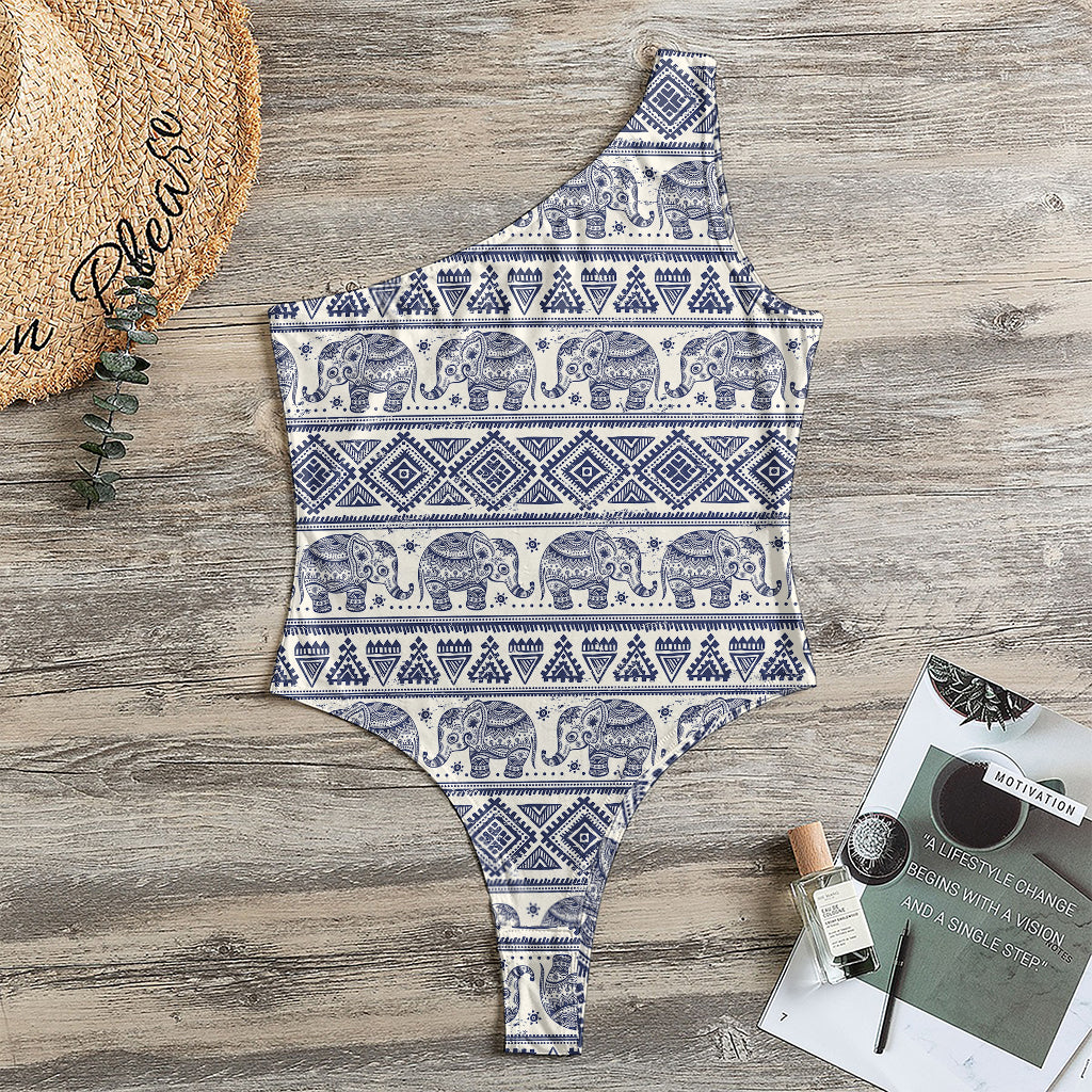 African Tribal Elephant Pattern Print One Shoulder Bodysuit