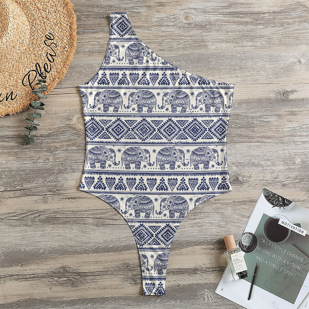 African Tribal Elephant Pattern Print One Shoulder Bodysuit