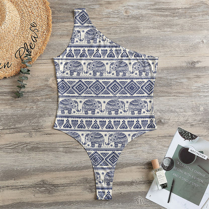 African Tribal Elephant Pattern Print One Shoulder Bodysuit