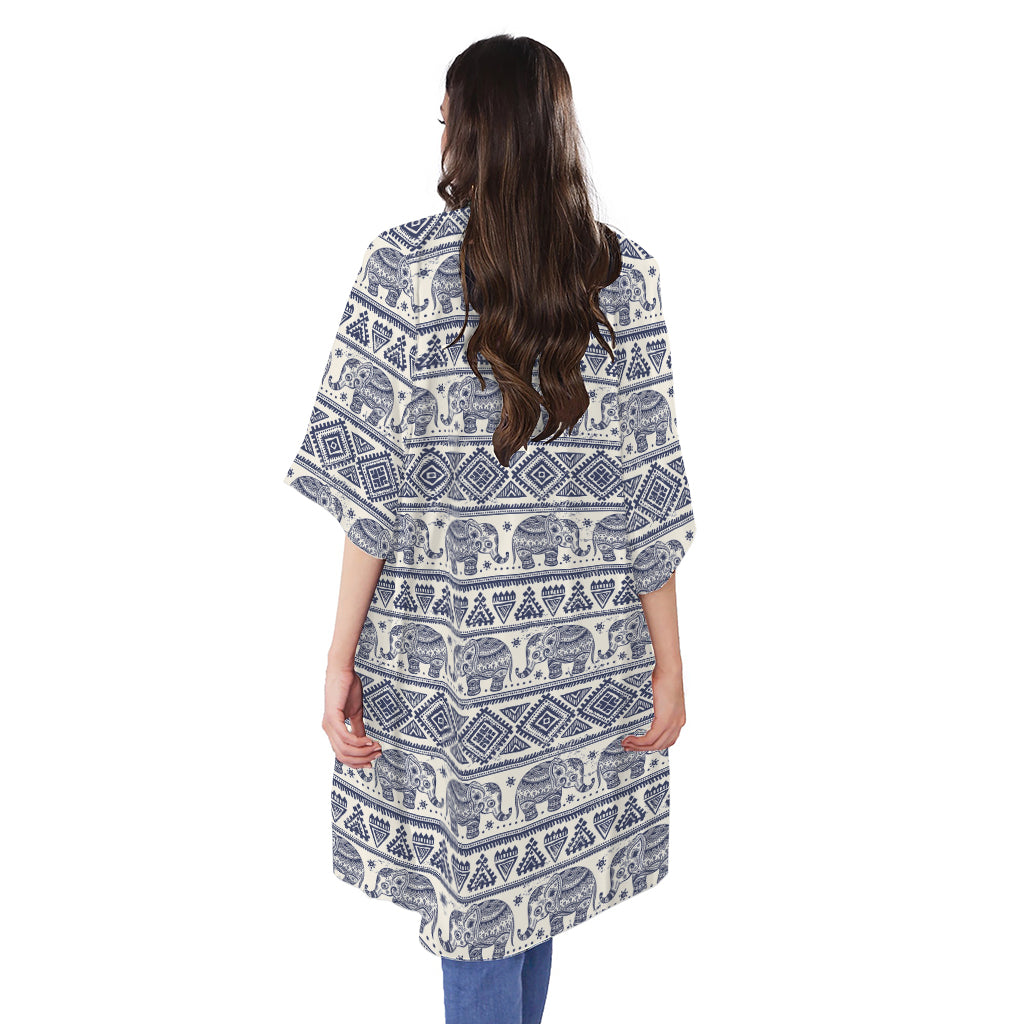 African Tribal Elephant Pattern Print Open Front Beach Cover Up