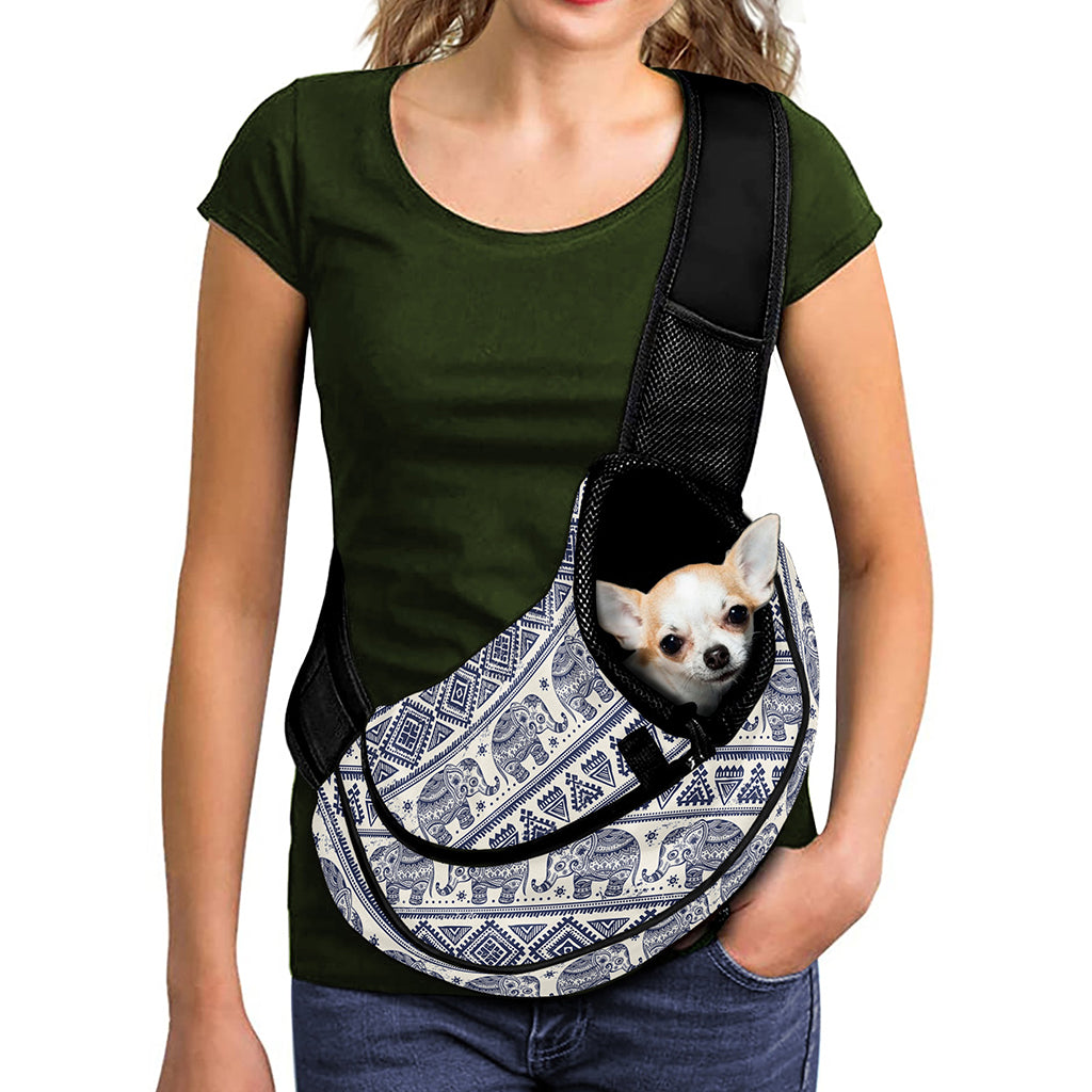 African Tribal Elephant Pattern Print Pet Sling Carrier