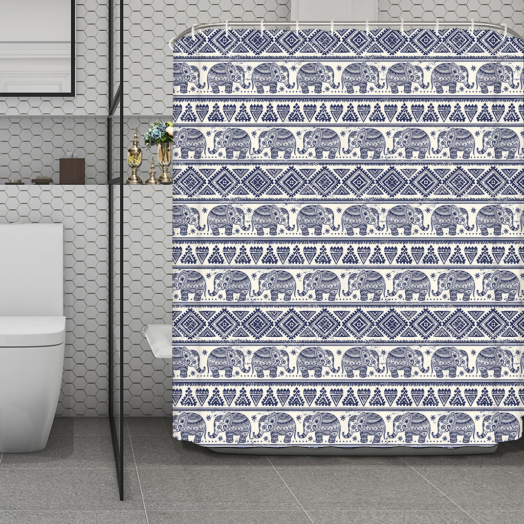 African Tribal Elephant Pattern Print Polyester Shower Curtain