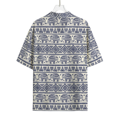 African Tribal Elephant Pattern Print Rayon Hawaiian Shirt