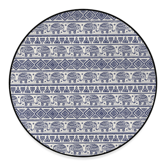 African Tribal Elephant Pattern Print Round Floor Mat