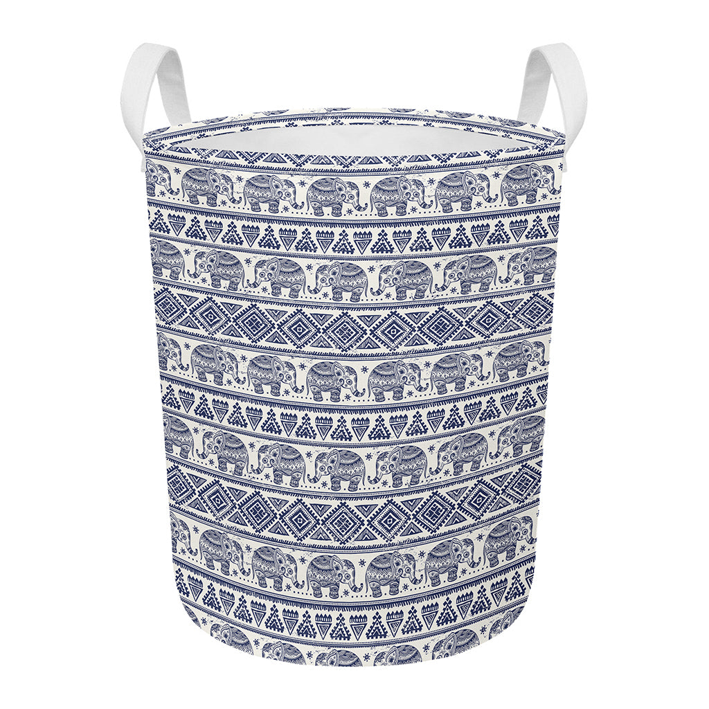 African Tribal Elephant Pattern Print Round Laundry Basket