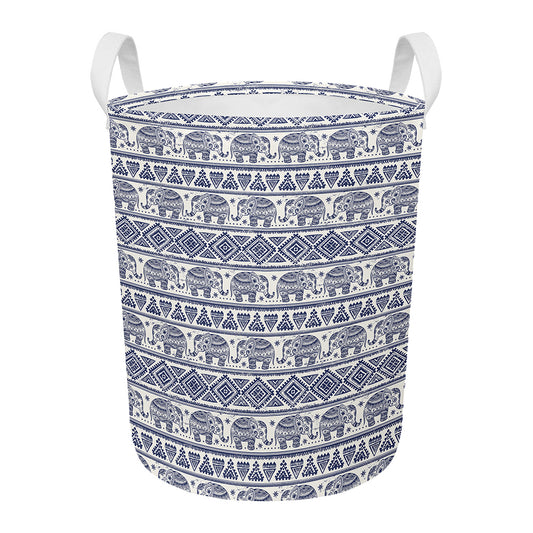 African Tribal Elephant Pattern Print Round Laundry Basket