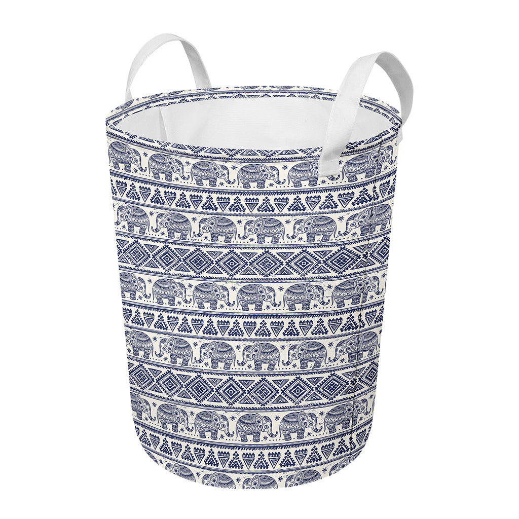 African Tribal Elephant Pattern Print Round Laundry Basket