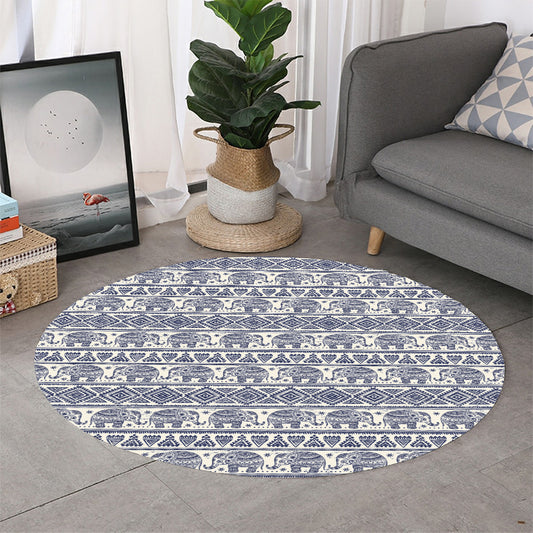 African Tribal Elephant Pattern Print Round Rug